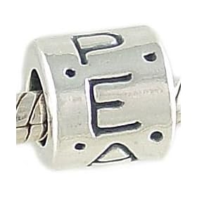 Peace Solid 925 Sterling Silver Message Bead fits European Charm Bracelet
