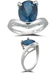 6.25 Cts London Blue Topaz Solitaire Ring in 14K White Gold