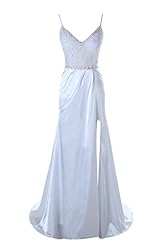 Plus Size A-line Sleeveless Spaghetti Strap Satin Crystal Backless  Lace Evening Dress/Prom Dress/Party Dress  with a Brush/Sweep Train  With a Bow(s)