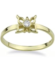 14K Baby Ring Butterfly With CZ Accent Yellow Gold Ring Size 2 To 5 For Baby, Kids And Teens