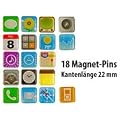 Originelle Magnete im App-Design, 18 verschiedene Motive im Set