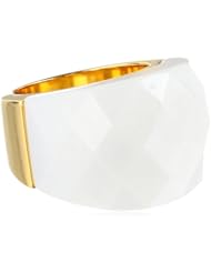 18kt Gold Plated Stainless Steel with Simulated Agate Faceted Stone Ladys Ring, Size 8