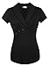 Ninedaily Women Tops Lapel V Neck Elegant Short Sleeve Blouse Black 2XL