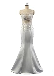 Sexy Mermaid Sheer Beaded Scoop Neck Prom Dress/Wedding Dress 