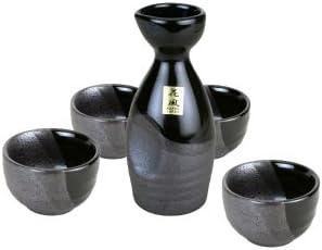 Kafu Japan Black/Grey Porcelain Sake Set 5 PC