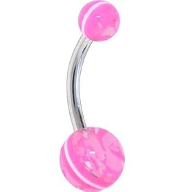 Pink GLITTER STRIPED Belly Button Ring by 