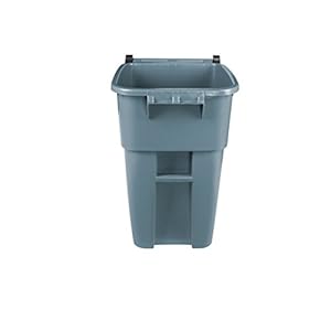 Rubbermaid Commercial FG9W2700GRAY Brute HDPE 50-gallon Rollout Trash Can with Lid, Rectangular, Gray