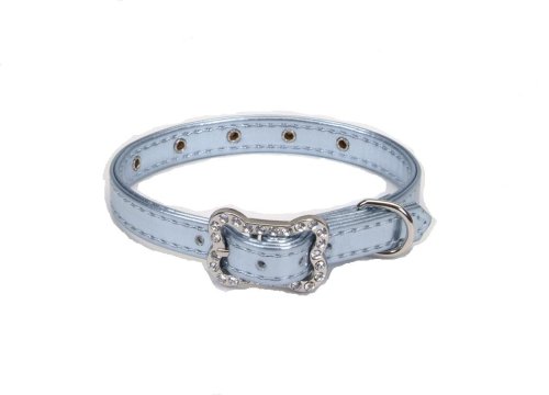 Icy Metallic Collar Dog Collar with Rhinestones, 3/8-Inch Wide by 10-Inch Long, Blue
