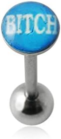 Flat Top Light Blue " WORDS " Logo with 16MM Surgical Steel Tongue Rings
