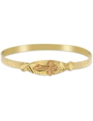 Children / Teen 14K Yellow Gold Flexible Bangle with a Rose Gold Cross 7.2mm Wide