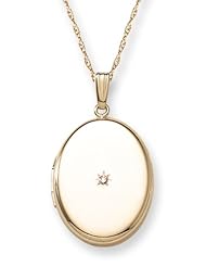 14k Yellow Gold Filled Oval Locket with Diamond-Accent, 20"