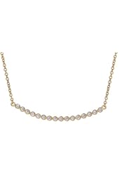 Sterling Silver Pendant Necklace with Bezel CZ Crystal Horizontal Curved Bar Arch Charm, 925 Silver, Adjustable Chain Length 16" - 18", with Jewelry Box