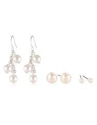 Cream Stud and Shaky Drop Simulated Pearl Trio Earrings
