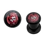 Black Acrylic Evil Skull and Dragon (6 Gauge) Screw Plug -Fashion Ear Plug