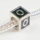 Antique Silver Black Enamel Dice Cube Letter O Spacer Bead Charm For Pandora, Troll, Biagi, Chamilia, And Many More Bracelets.