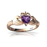 14k Rose Gold Heart Genuine Amethyst Celtic Claddagh Ring