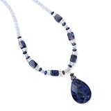 .925 Silver, Blue Lace Agate, Sodalite & Quartz Necklace- 16+