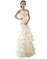 Mermaid Floor Length Sweetheart Organza Tiered Ruched Lace Natural   Waistline  Dress