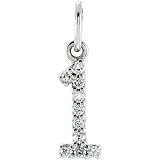 14K White Gold .07 cttw Diamond Number 1 Charm
