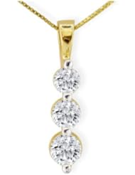 1 1/2ct 3 Diamond Drop Necklace In 14 Karat Yellow Gold