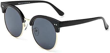 Dasein Polarized Wayfarer Unisex Half Frame Semi-Rimless Round Circle Sunglasses - Black