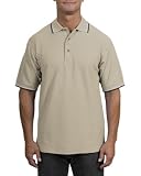 Upscale Men's 100% Cotton Cool Mesh Sport Shirt With Tipping Stripe Trim - Stone Heather/Ivory Black