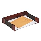 Rolodex 81759 Mahogany Wood & Black Faux Leather Lletter Ttray, 13-3/8w x 9-11/16d x 2-5/8h