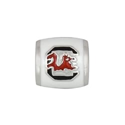 South Carolina Gamecocks on White Sterling Silver European College Charm Bead