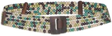 Womens Multi-Row Beaded Band / Elastic Waist Belt with Wooden Buckle Multicolor