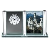 Silver-Plate & Glass Executive Desk Top Picture Frame & Clock (Boxed)