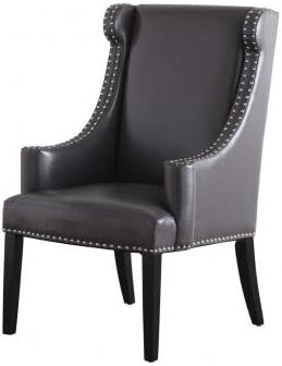 Grey Leather Vintage Office Chair with Nail Head Trim, This Large Gray Accent Wing Back Chair Is Ideal for the Living Room and Office Space. Nailhead Detailing Adds an Upholstered Design Making This an Elegant Chair