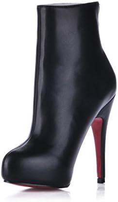 E FILLE PATRE Women's Zymogeny Thin High Heel Solid Color Red Bottom Zepper Boots Black 9.5 M US