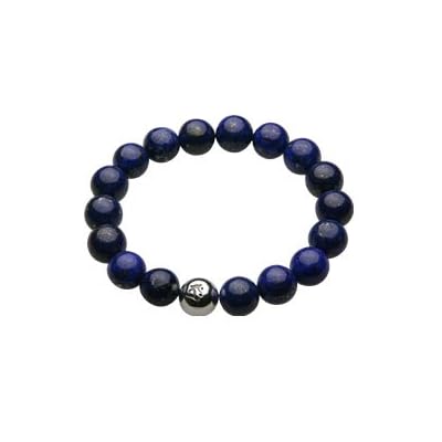 【シルバーアクセサリー】 梵字 午年 干支 ラピスラズリ 十二支 10mm玉 極太 ブレスレット メンズ cenote-t0124　16cm