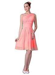 Short One Shoulder  Belted Chiffon Evening Dress/Bridesmaid Dress/Prom Dress/Party Dress  With Ruffles