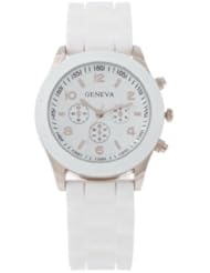Sale! Casual Watch Women Dress Watch Quartz Military Men Silicone Watches (White)
