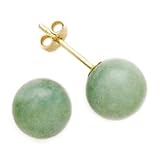 14k Gold and Green Jade 8mm Bead Stud Earrings