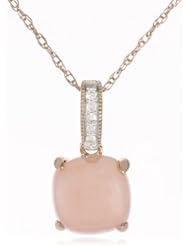 10k Rose Gold Pink Opal and Diamond Fashion Pendant Necklace, (.02 cttw, G-H Color, I1-I2 Clarity), 17"