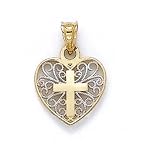 14k Two-Tone Cross Heart Pendant