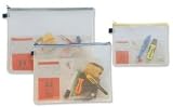 INDX Zip Pouch Reinforced Mesh-weave PVC Clear with Coloured Seal W345xD15xH260mm A4 Blue Ref ZPBLU