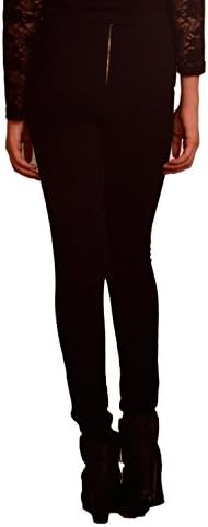High Waist Ponte Colored Stretch Pants W/Back Zipper & Studded Front Detail (Medium, Black)