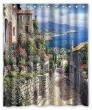 Custom Popular Shower Curtains Beautiful watercolor Italian town Shower Curtains 60