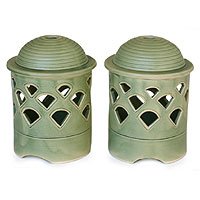 NOVICA Ceramic candleholders Cupola Light (pair)
