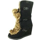 Qupid Ocean Black Fur Pom Pom Boots