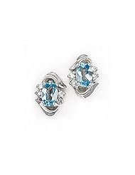 14K White Gold Oval Blue Topaz and Diamond Earrings