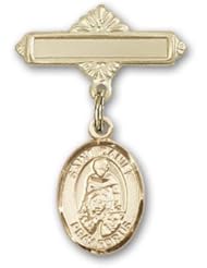 Gold Filled Baby Badge with St. Daniel Charm and Polished Badge Pin