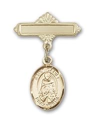 Gold Filled Baby Badge with St. Daniel Charm and Polished Badge Pin