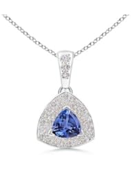 Halo Round Diamond and Trillion Tanzanite Pendant Necklace - 0.2 ct TGW