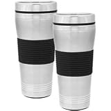 Culver, Inc., Set of Two - Black Chromacolor 16 Oz. Travel Mugs with Rubber Hand Grip