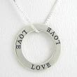 Double Sided LOVE, Round Affirmation Band Pendant in Sterling Silver on a 16" Box Chain, #8497