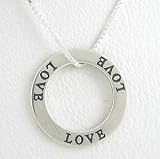 LOVE, Round Affirmation Band Pendant in Sterling Silver on a 16